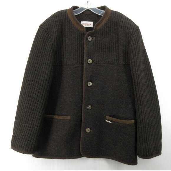VGT Steinbock Jacket 42 Virgin Wool Leather Loden Austrian Sweater